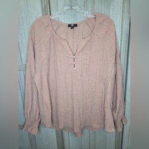 Frye Womens Long Sleeve Peasant Blouse Size Large Dusty Rose Eyelet Texture